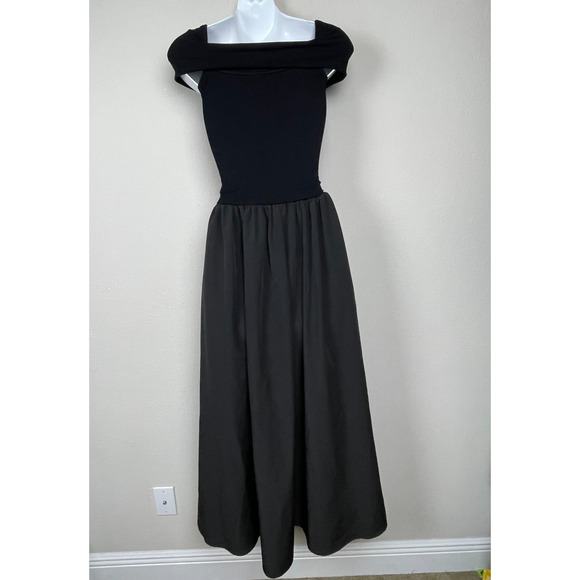 Commense Black Maxi‎ Dress S Milkmaid Cowl Neck Mixed Media Romantic - Picture 2 of 6